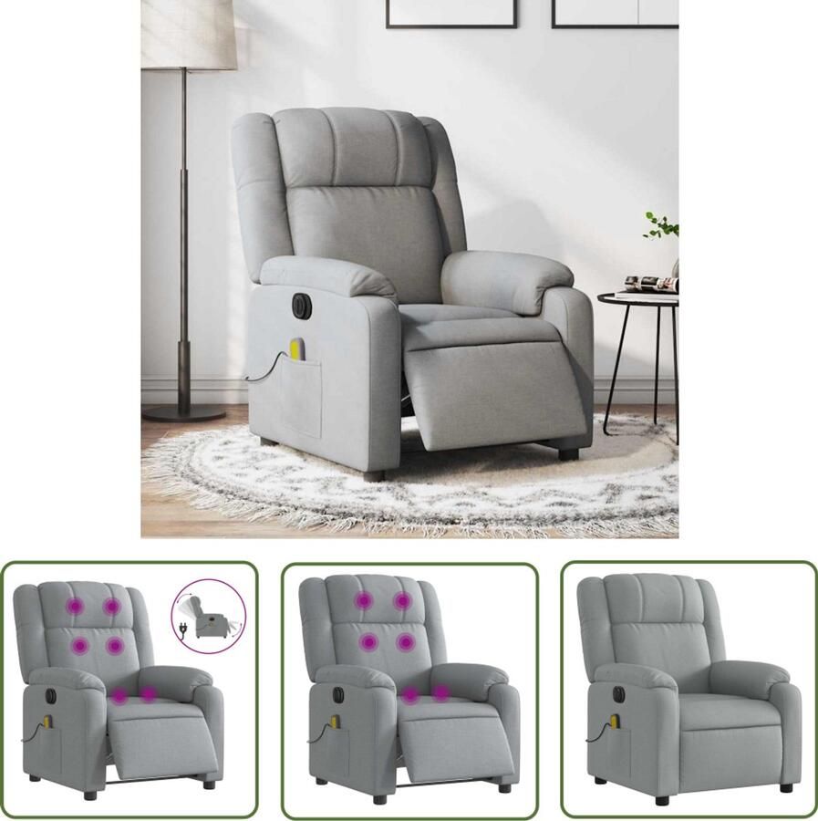 The Living Store Massagestoel elektrisch verstelbaar stof lichtgrijs Elektrische Massagestoel Massagefauteuil Verstelbare Stoel Ergonomische Stoel Lounge Stoel