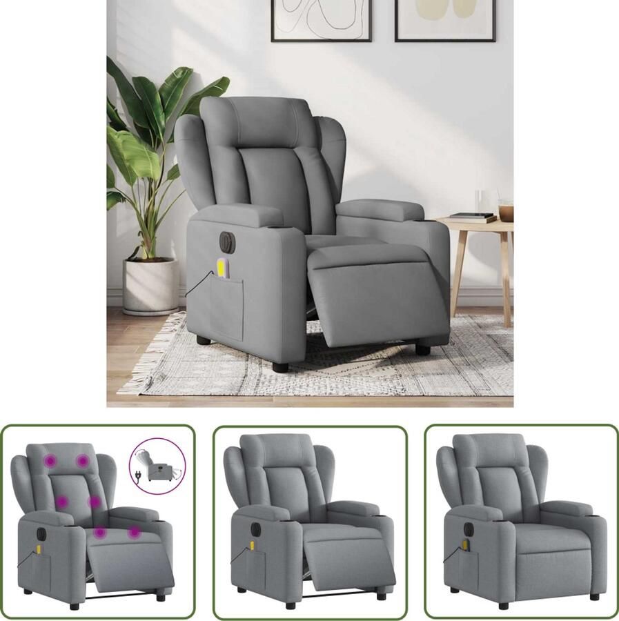 The Living Store Massagestoel elektrisch verstelbaar stof lichtgrijs Massagestoel Elektrische Fauteuil Relaxstoel Ergonomische Stoel Lounge Stoel