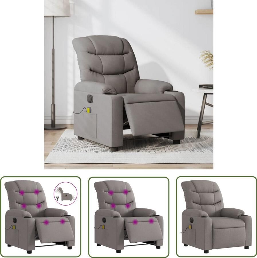 VidaXL Massagestoel Elektrische Massagestoel elektrisch verstelbaar stof taupe Comfortstoelen Relaxstoel Ergonomische Stoel