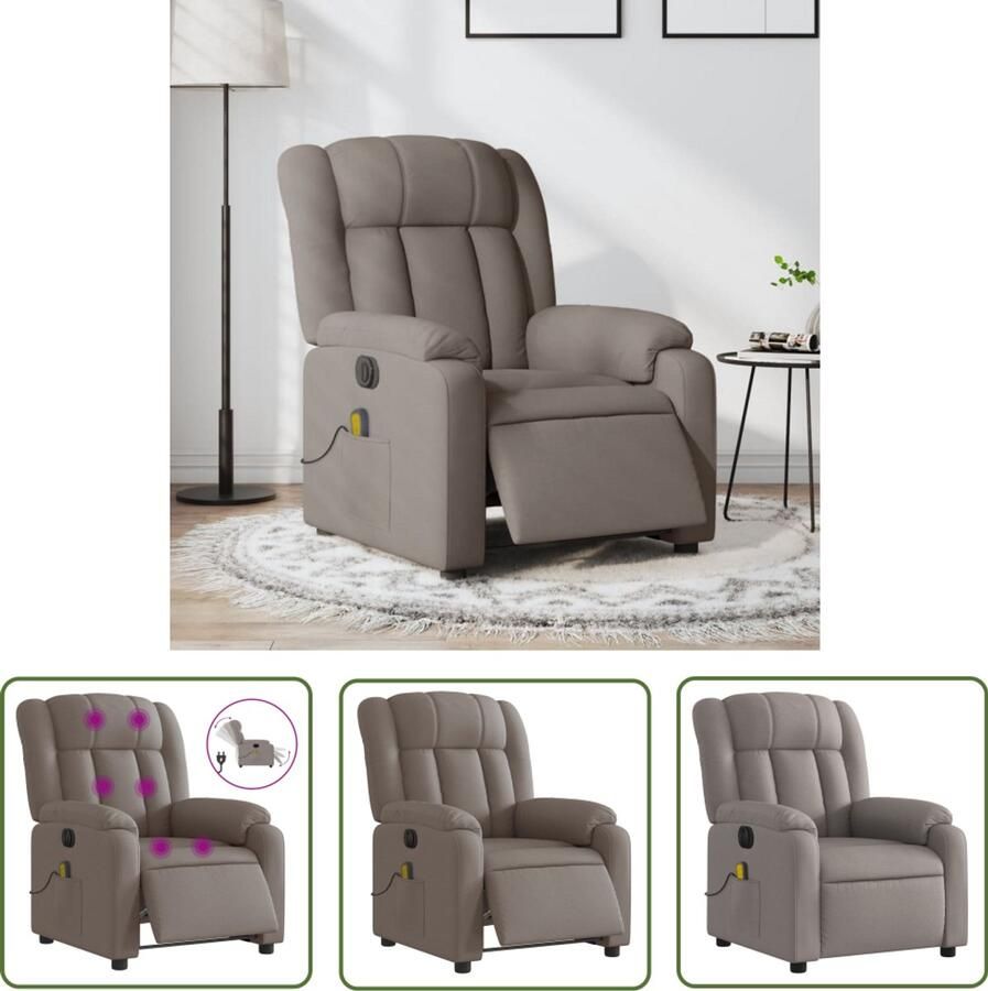 The Living Store Massagestoel elektrisch verstelbaar stof taupe Elektrische Massagestoel Massagefauteuil Elektrische Relaxfauteuil Loungestoel Comfortstoelen