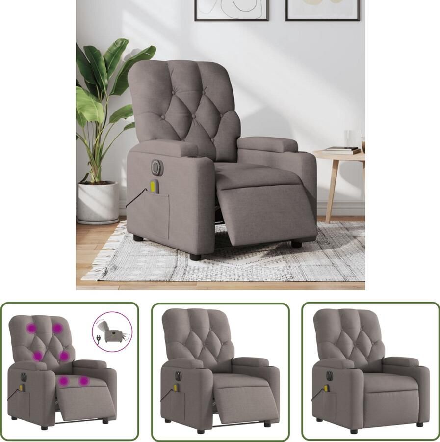 The Living Store Massagestoel elektrisch verstelbaar stof taupe Elektrische Massagestoel Massagefauteuil Verstelbare Stoel Ergonomische Stoel Relaxfauteuil