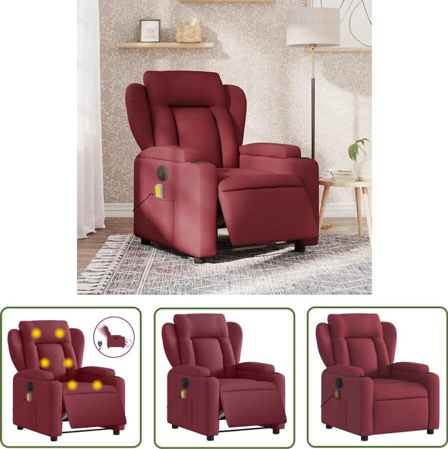 VidaXL Massagestoel elektrisch verstelbaar stof wijnrood Elektrische Massagestoel Relaxstoel Lounge Stoel Lederlook