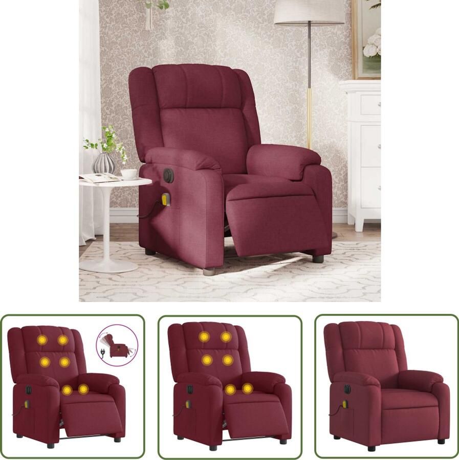 VidaXL Massagestoel Elektrische Massagestoel elektrisch verstelbaar stof wijnrood Relaxstoel Lounge Stoel Ergonomische Stoel