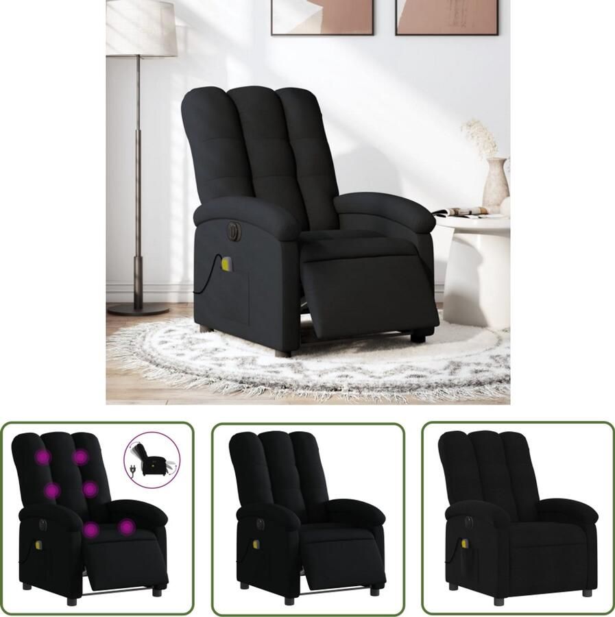VidaXL Massagestoel Elektrische Massagestoel elektrisch verstelbaar stof zwart Elektrische Fauteuils Relaxstoel Ergonomische Stoel