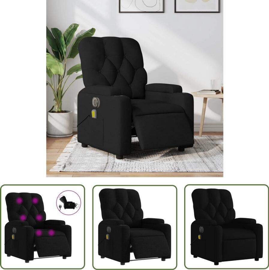 The Living Store Massagestoel elektrisch verstelbaar stof zwart Elektrische Massagestoel Massagefauteuil Relaxstoel Ergonomische Stoel Verstelbare Stoel