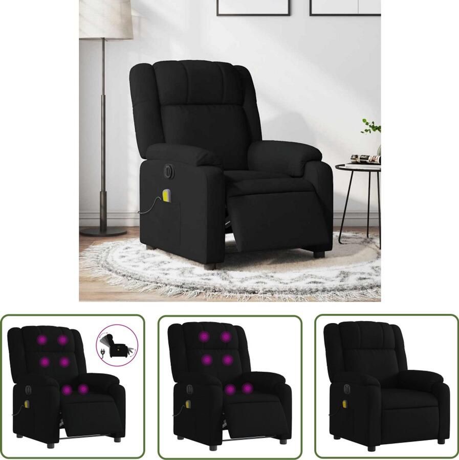 The Living Store Massagestoel elektrisch verstelbaar stof zwart Massagestoel Elektrische Fauteuil Massagestoel Zwart Ergonomische Stoel Relaxstoel