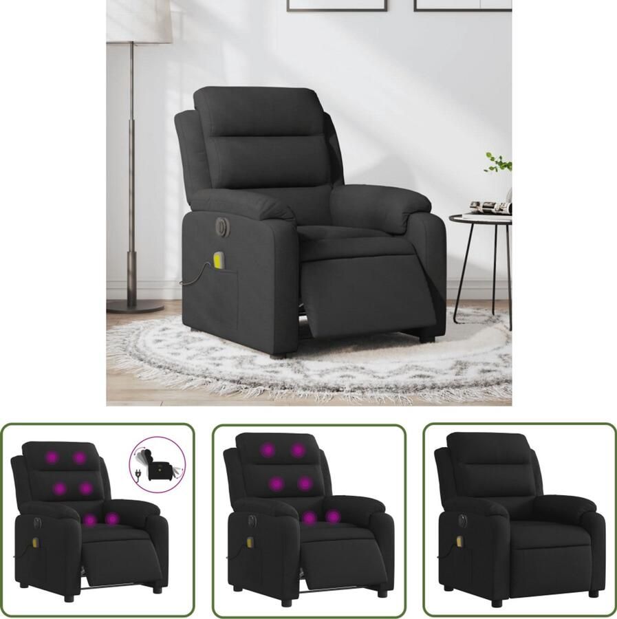 VidaXL Massagestoel elektrisch verstelbaar stof zwart Elektrische Massagestoel Relaxstoelen Ergonomische Stoel Lounge Stoel