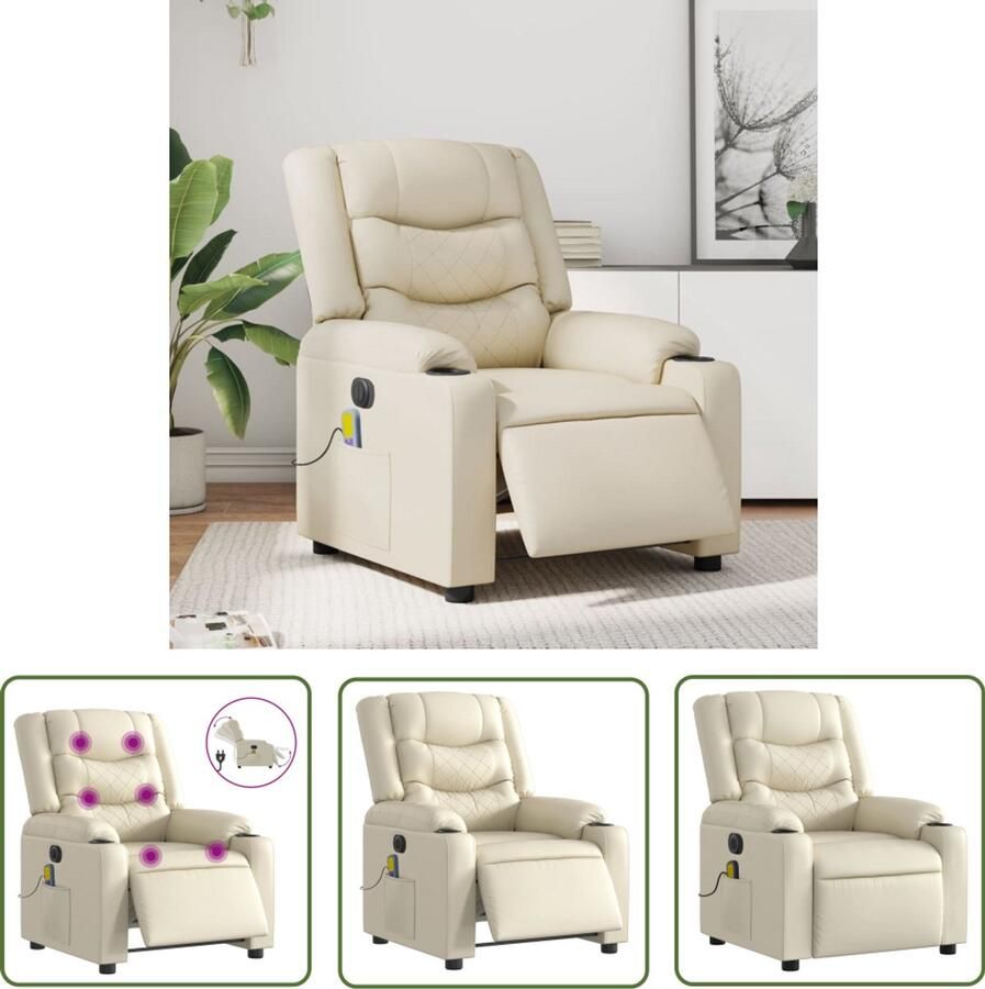 VidaXL Massagestoel Elektrische Massagestoel verstelbaar elektrisch kunstleer crèmekleurig Ergonomische Stoel Relaxstoel Lounge Stoel