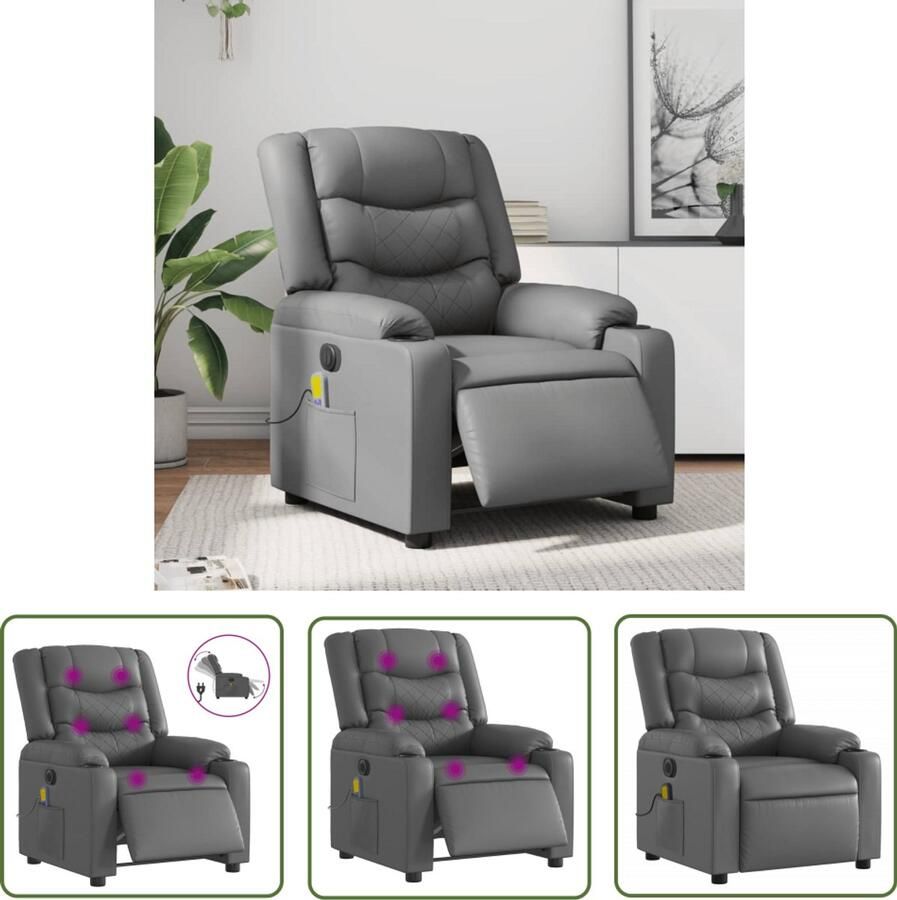 The Living Store Massagestoel verstelbaar elektrisch kunstleer grijs Elektrische Massagestoel Massagefauteuil Verstelbare Stoel Ergonomische Stoel Relaxstoel