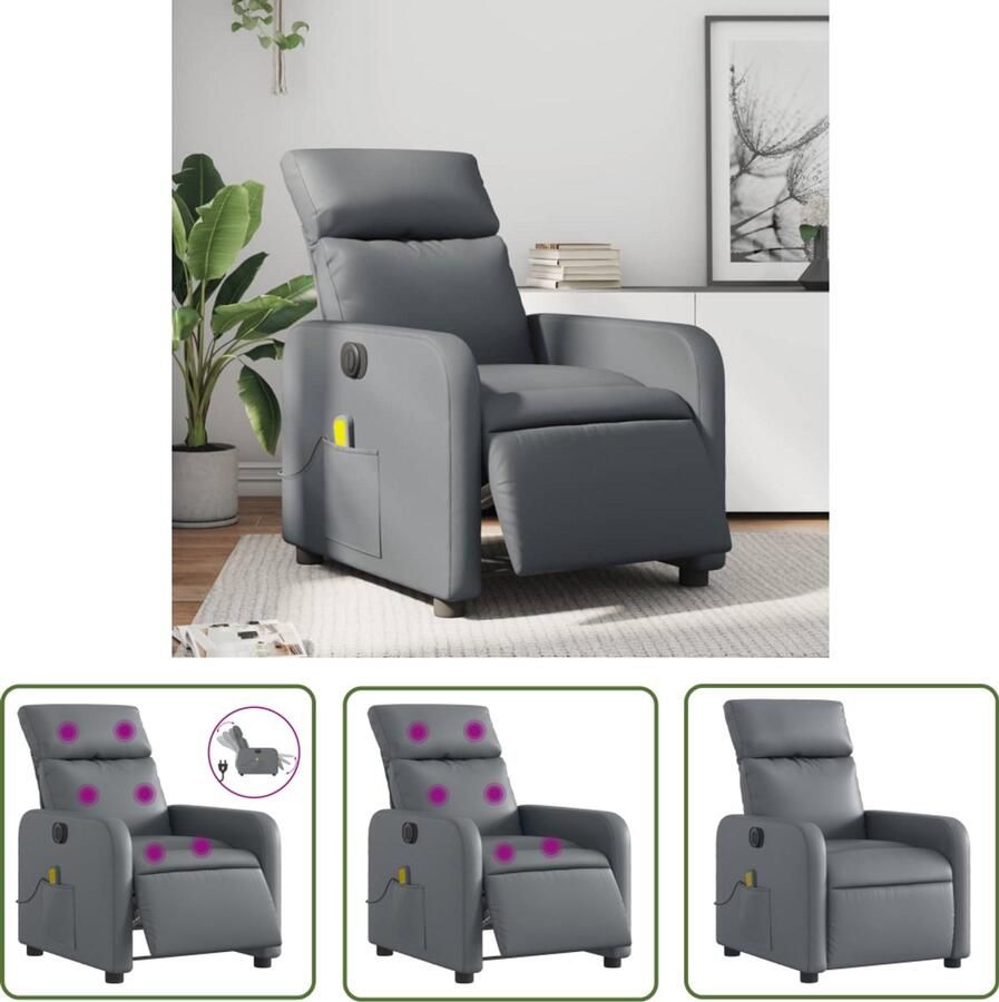 The Living Store Massagestoel verstelbaar elektrisch kunstleer grijs Elektrische Massagestoel Massagefauteuil Ergonomische Stoel Relaxstoel Lounge Stoel