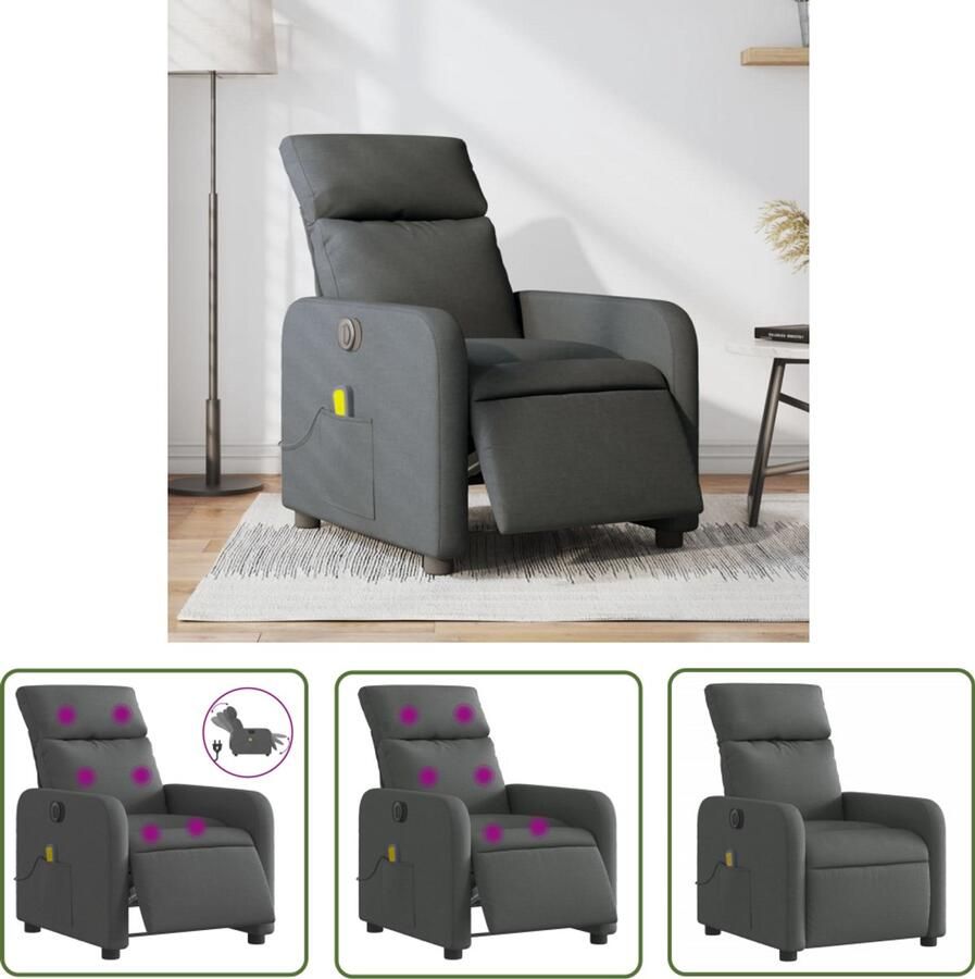 The Living Store Massagestoel elektrisch verstelbaar stof donkergrijs Elektrische Massagestoel Massagefauteuil Ergonomische Stoel Lounge Stoel Lederlook Stoel