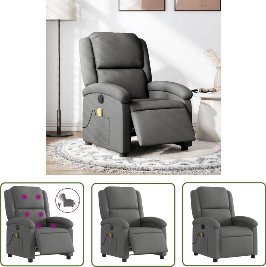 The Living Store Massagestoel elektrisch verstelbaar stof donkergrijs Elektrische Massagestoel Massagefauteuil Relaxstoel Ergonomische Stoel Comfortstoeltje