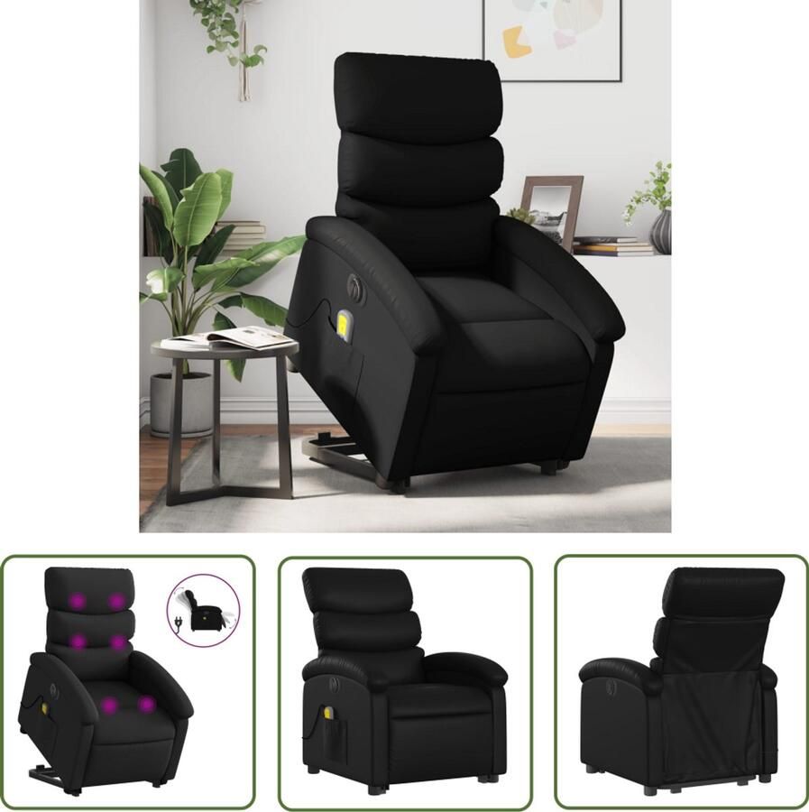 The Living Store Sta-op-massagestoel elektrisch kunstleer zwart Elektrische Massagestoel Massageruimte Fauteuil Sta-opstoelen Ergonomische Stoel