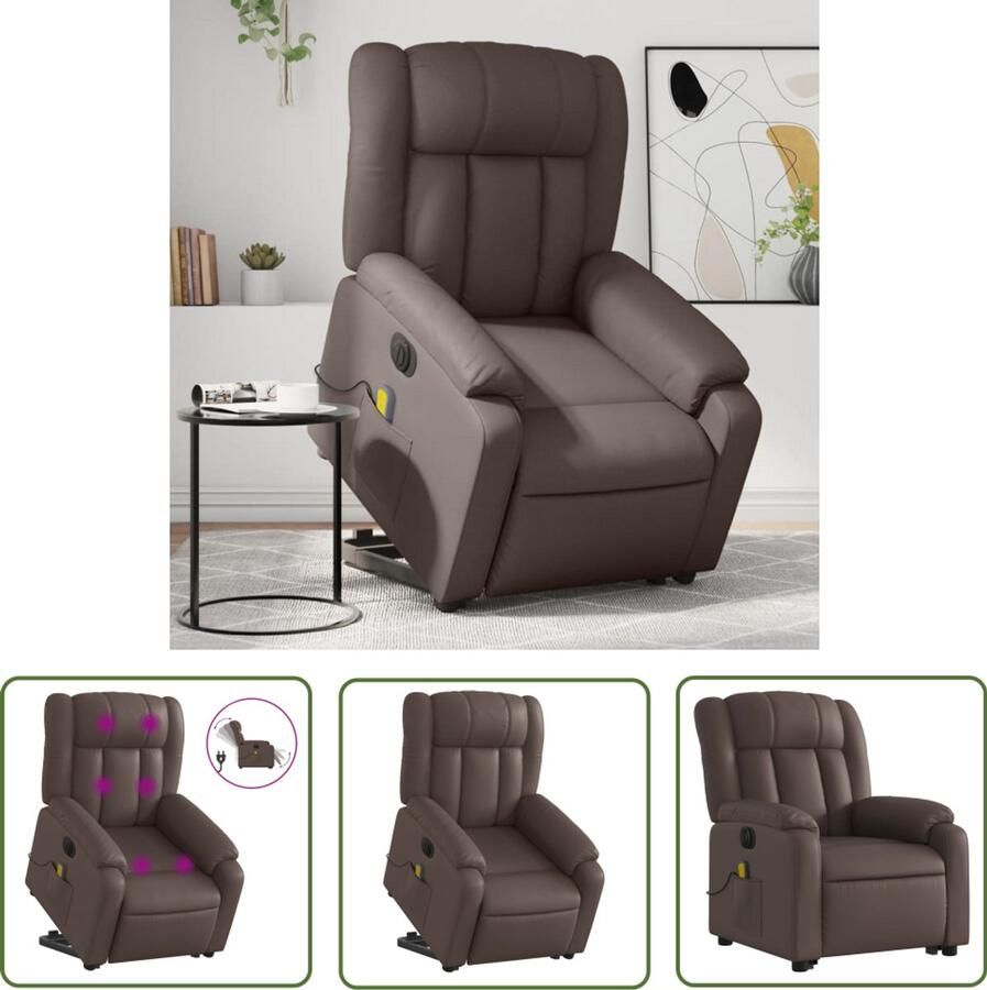 VidaXL Sta-op-massagestoel elektrisch kunstleer bruin Sta-op-stoel Massagestoel Fauteuils Elektrische Stoel Bruine Stoel