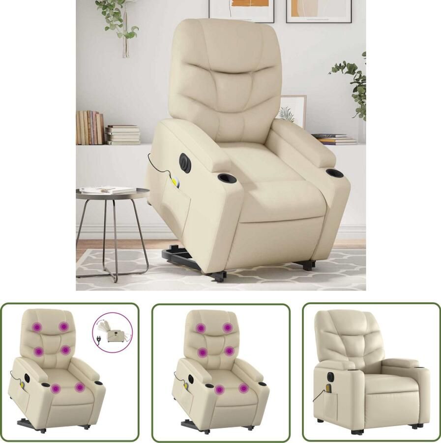 The Living Store Sta-op-massagestoel elektrisch kunstleer crèmekleurig Elektrische Massagestoel Sta Opstoel Ergonomische Stoel Relaxfauteuil Lounge Stoel