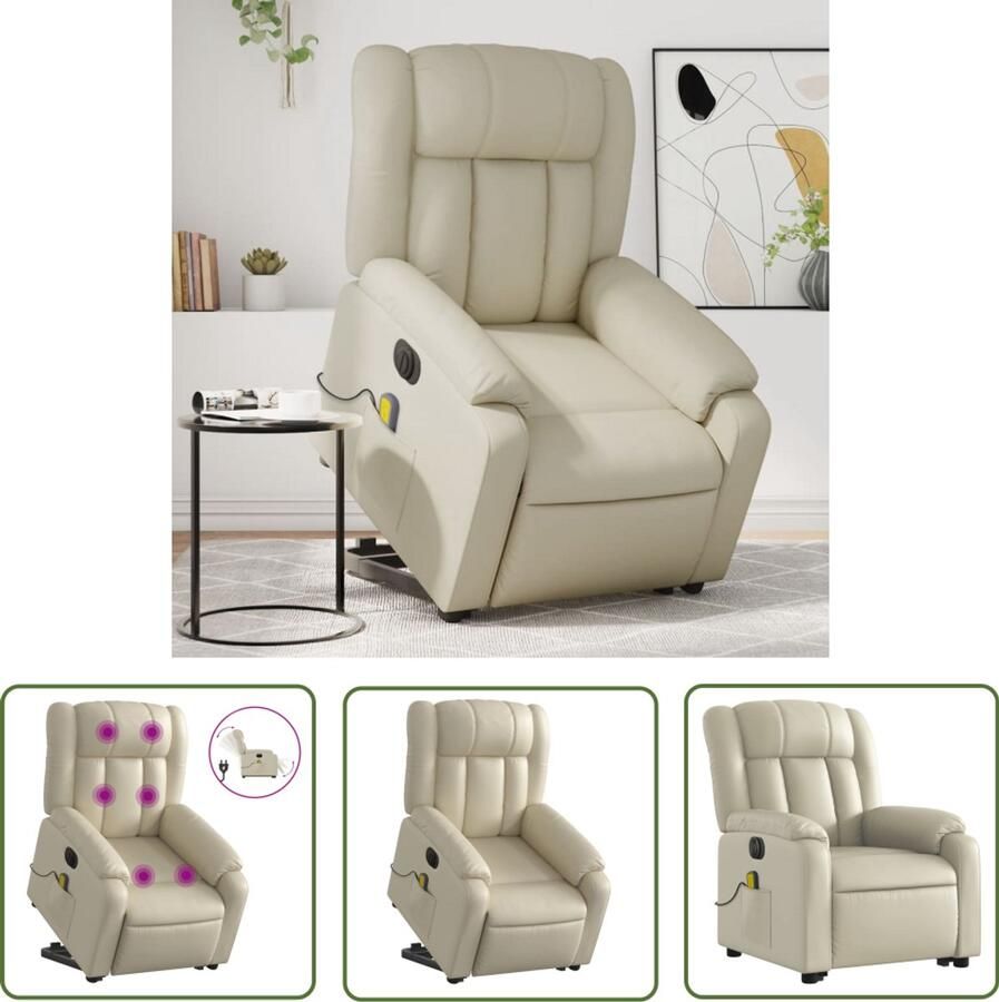 VidaXL Massagestoel Sta-op-stoel Sta-op-massagestoel elektrisch kunstleer crèmekleurig Elektrische Stoel Kunstleder Stoel Ergonomische Stoel
