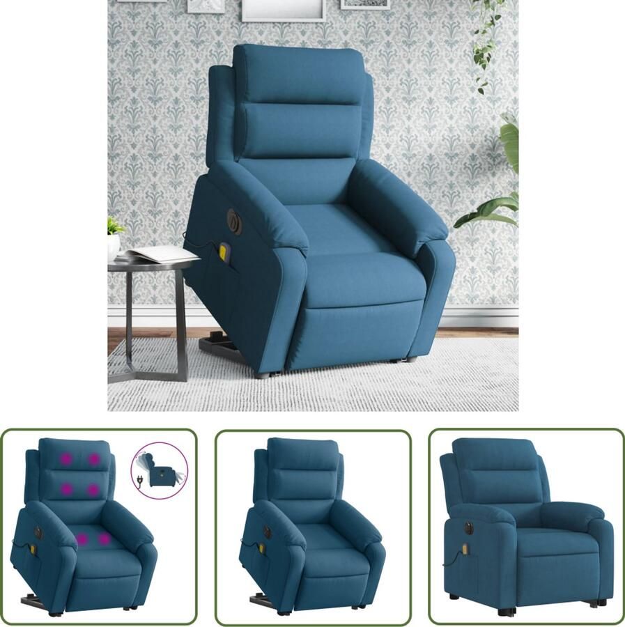 VidaXL Massagestoel Sta-op-stoel Sta-op-massagestoel elektrisch verstelbaar fluweel blauw Ergonomische Stoel Elektrische Stoel Relaxfauteuil