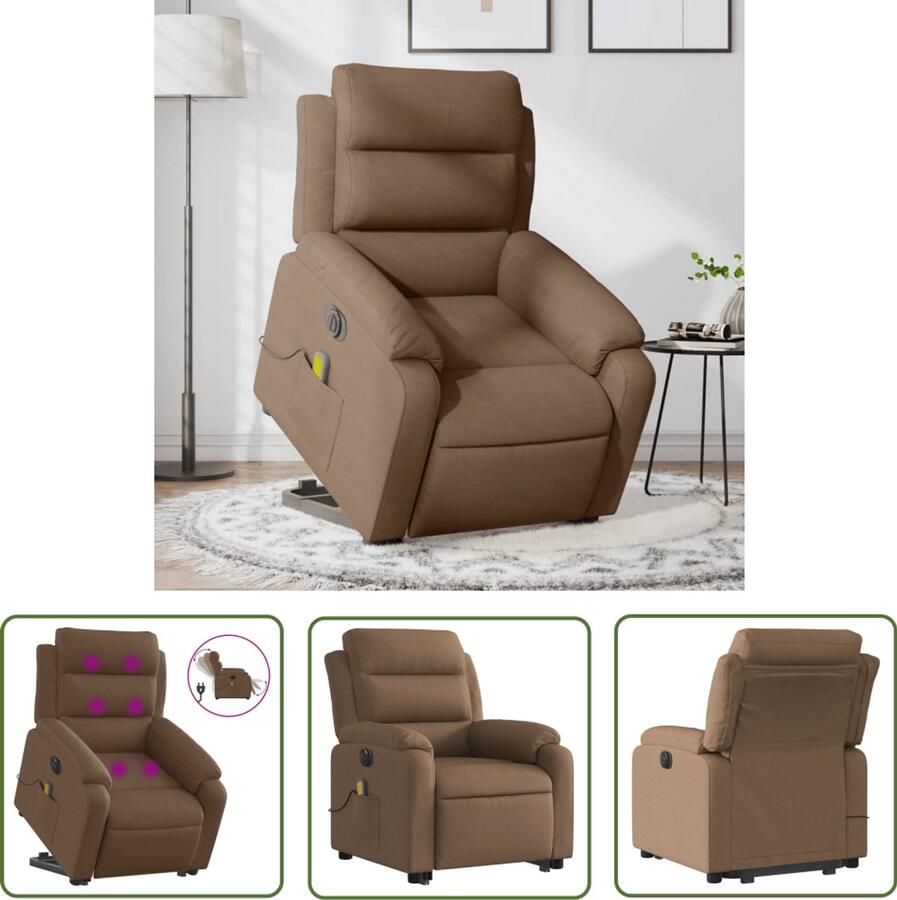 VidaXL Massagestoel Sta-op-stoel Sta-op-massagestoel elektrisch verstelbaar stof bruin Relaxfauteuil Ergonomische Stoel Elektrische Stoel