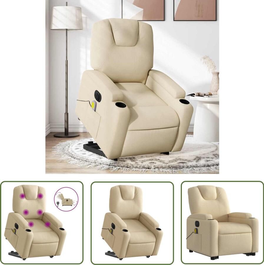 VidaXL Massagestoel Sta-op-stoel Sta-op-massagestoel elektrisch verstelbaar stof crèmekleurig Elektrische Stoel Fauteuil Ergonomische Stoel