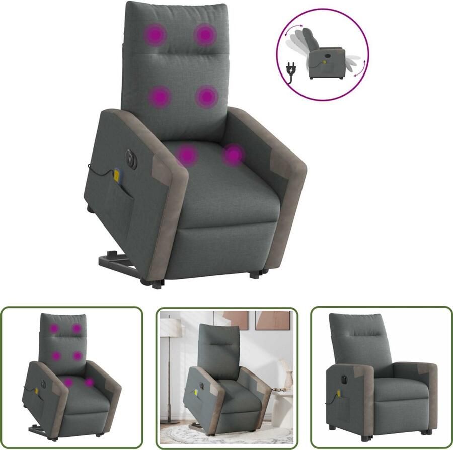 VidaXL Massagestoel Sta-op-stoel Sta-op-massagestoel elektrisch verstelbaar stof donkergrijs Electrische Stoel Therapeutische Stoel Relaxfauteuil
