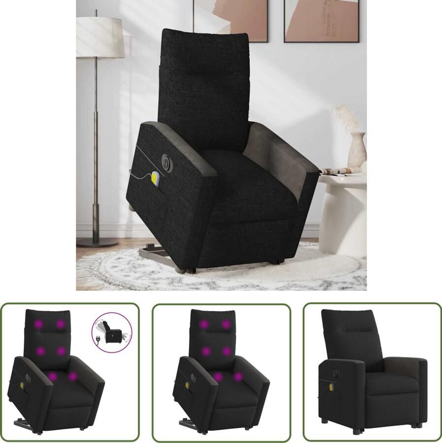 VidaXL Massagestoel Sta-op-stoel Sta-op-massagestoel elektrisch verstelbaar stof zwart Elektrische Stoel Zwarte Stoel Loungestoel