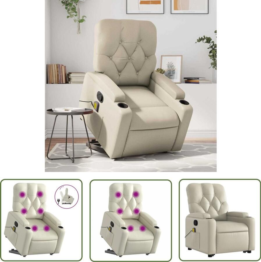 The Living Store Sta-op-massagestoel verstelbaar kunstleer crèmekleurig Sta-opstoel Massagestoel Elektrisch Bedienbaar Verstelbare Stoel Kunstleder