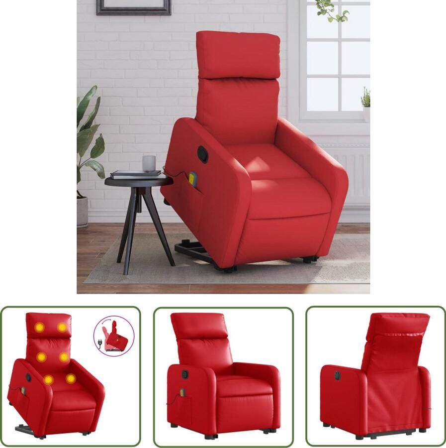 VidaXL Massagestoel Sta-op-stoel Sta-op-massagestoel verstelbaar kunstleer rood Fauteuil Relaxstoelen Ergonomische Stoel