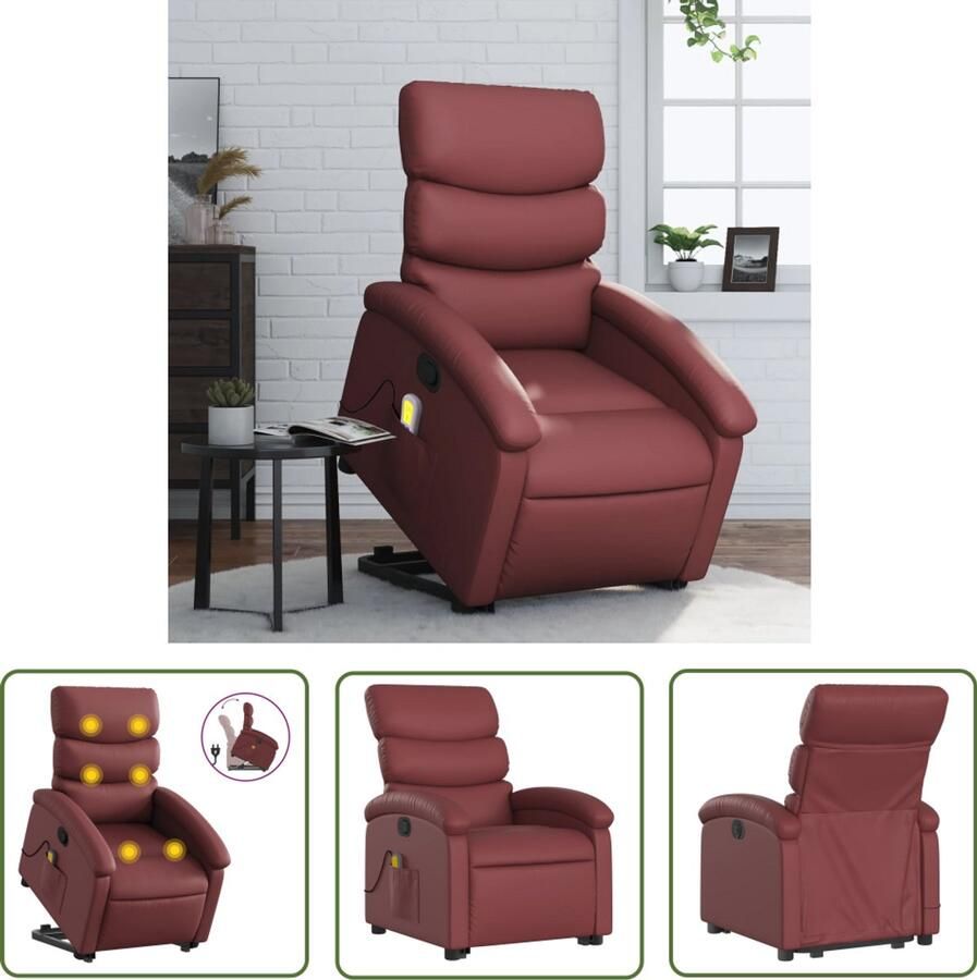 VidaXL Massagestoel Sta Op Stoel Sta-op-massagestoel verstelbaar kunstleer wijnrood Elektrisch Verstelbaar Ergonomische Stoel Lounge Stoel