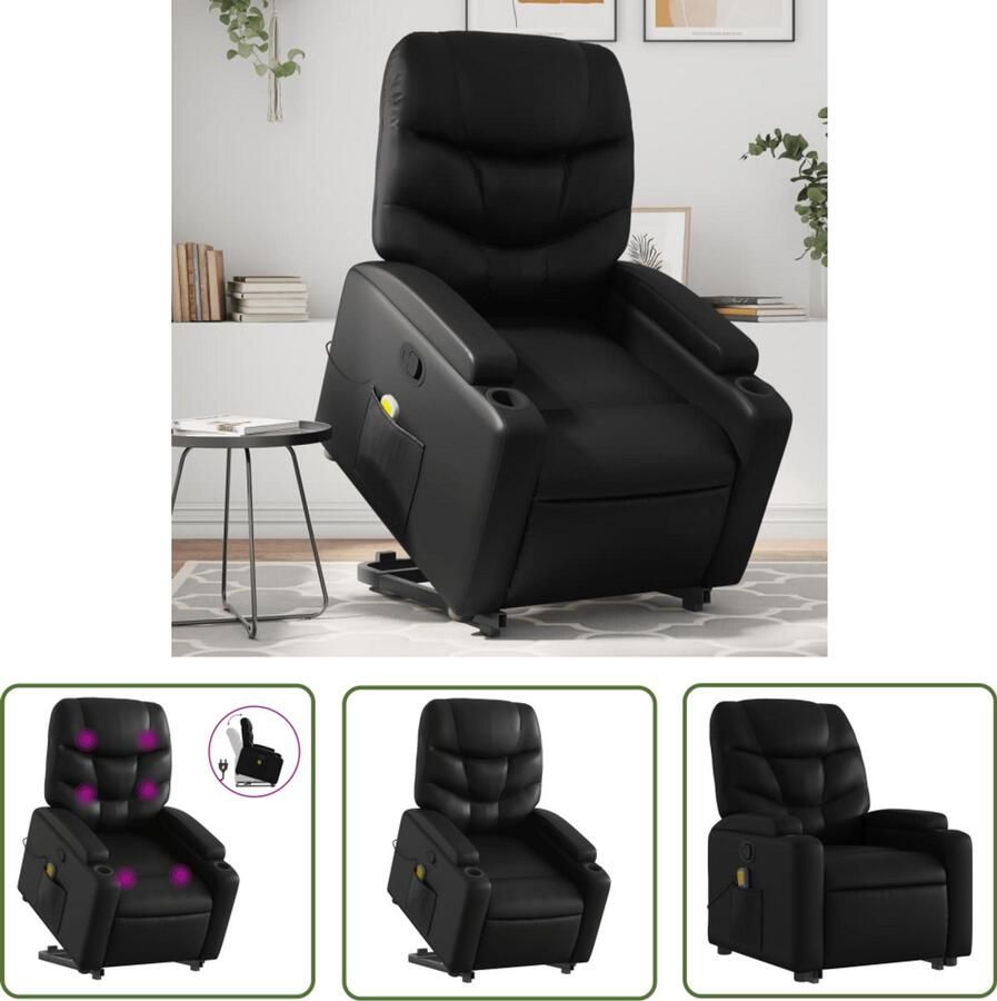 VidaXL Massagestoel Sta-op-stoel Sta-op-massagestoel verstelbaar kunstleer zwart Elektrisch Bedienbare Stoel Zwarte Stoel Kunstlederen Stoel