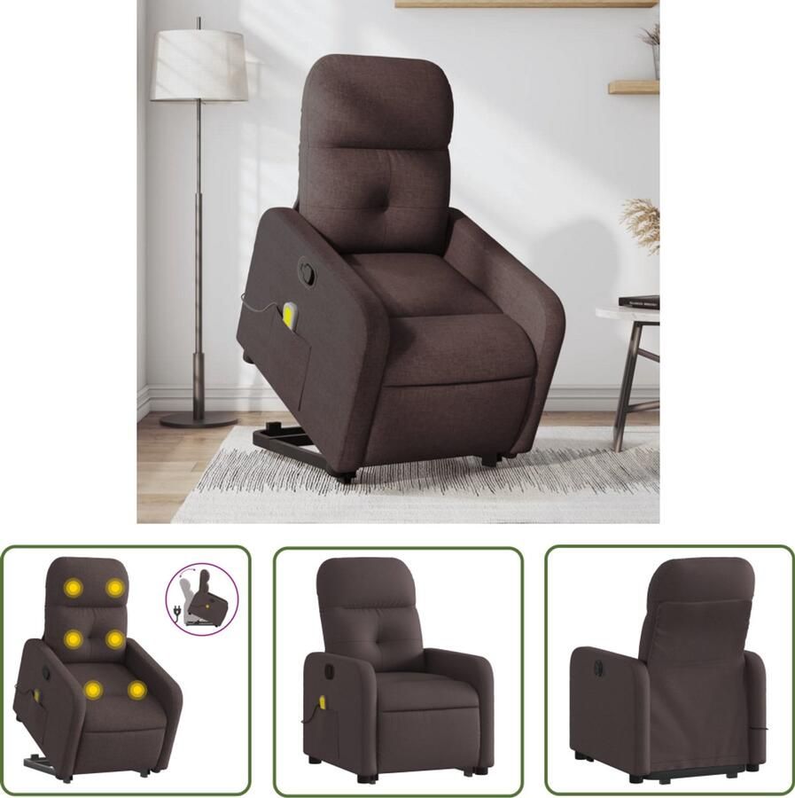 VidaXL Massagestoel Sta Op Stoel Sta-op-massagestoel verstelbaar stof donkerbruin Verstelbare Stoel Ergonomische Stoel Relaxstoel