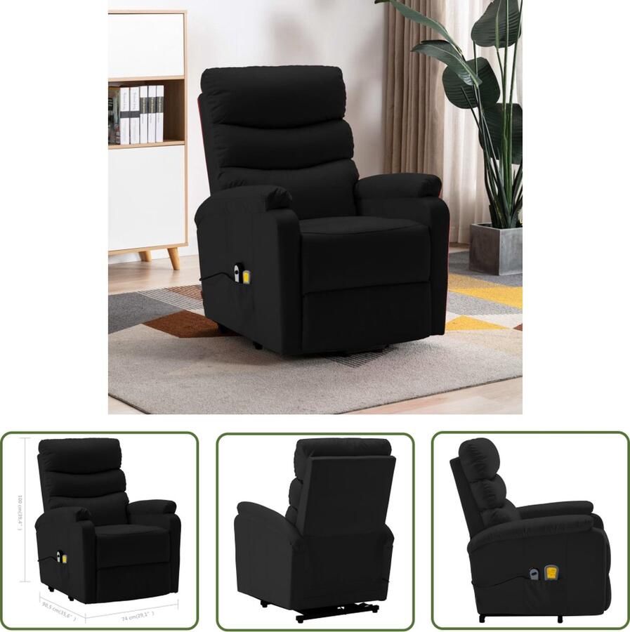 The Living Store Sta-op massagestoel verstelbaar ontwerp heffunctie massagefunctie comfortabele zitervaring stevig en stabiel frame zwart 74x90.5x100cm - Foto 3