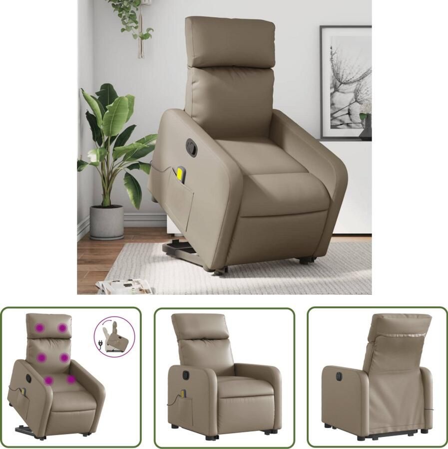VidaXL Massagestoel Stapstoel Sta-op-massagestoel verstelbaar kunstleer cappuccinokleurig Elektrisch Verstelbaar Fauteuil Comfortstoeltje