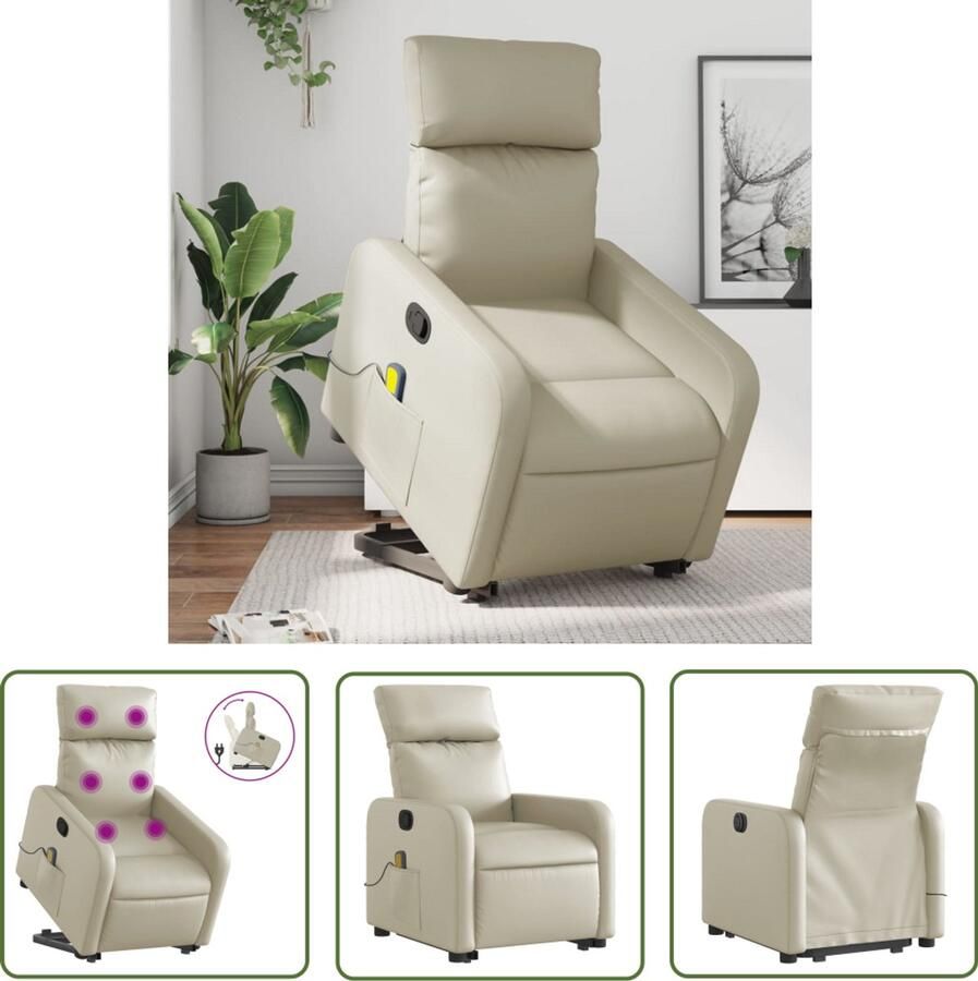 The Living Store Sta-op-massagestoel verstelbaar kunstleer crèmekleurig Sta-op Massagestoel Massagerstoel Verstelbare Stoel Elektrisch Verstelbaar Comfortstoeltje