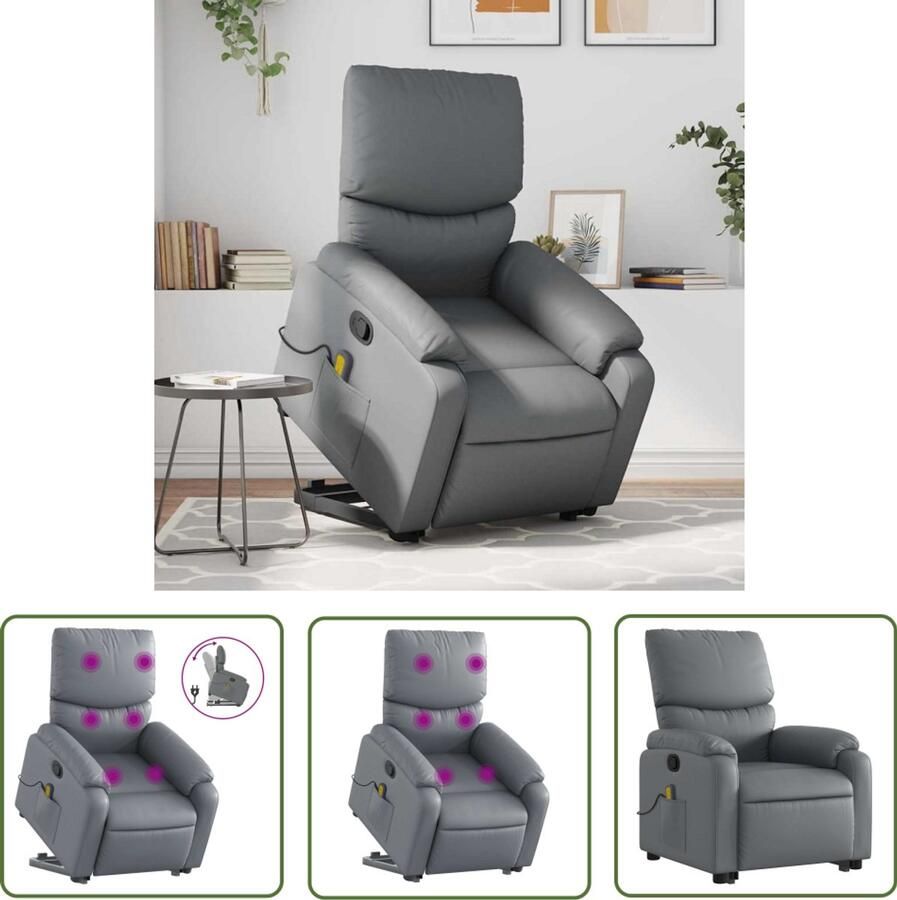 The Living Store Sta-op-massagestoel verstelbaar kunstleer grijs Sta-opstoel Massagestoel Elektrisch Bedienbaar Verstelbare Stoel Kunstleder