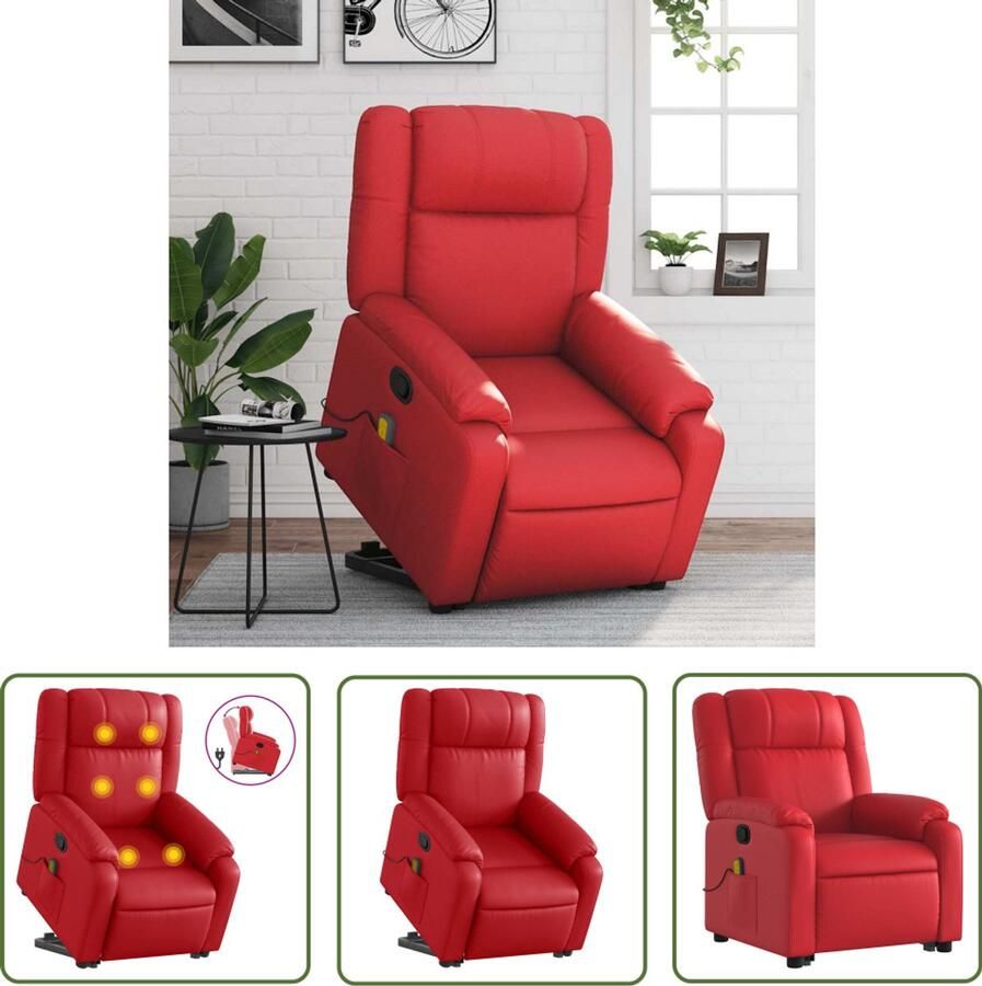 VidaXL Massagestoel Stapstoel Sta-op-massagestoel verstelbaar kunstleer rood Elektrisch Bedieningsapparaat Ergonomische Stoel Comfortstoeltje