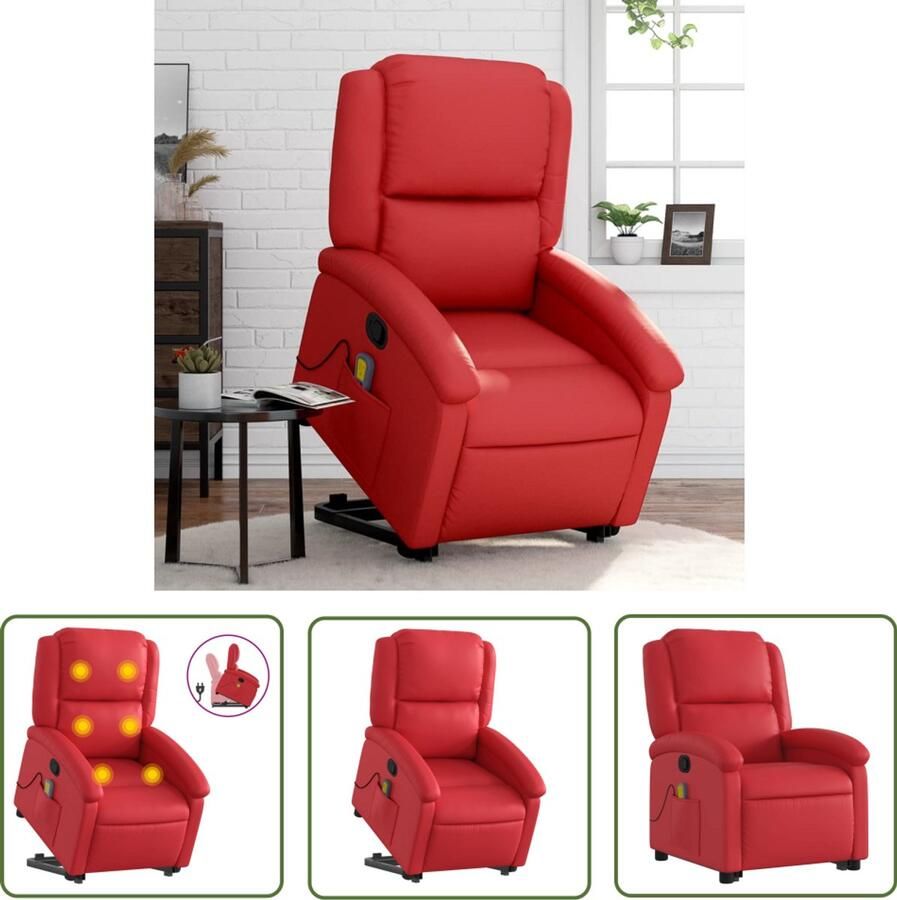 The Living Store Sta-op-massagestoel verstelbaar kunstleer rood Stapstoel Massageruimte Ergonomisch Elektrisch Bedienbaar Fauteuil