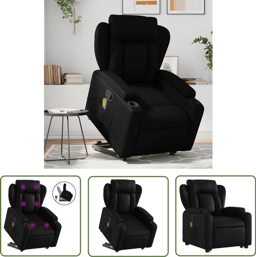 VidaXL Massagestoel Stapstoel Sta-op-massagestoel verstelbaar kunstleer zwart Elektrisch Bedienbare Stoel Sta Op Stoel Ergonomische Stoel