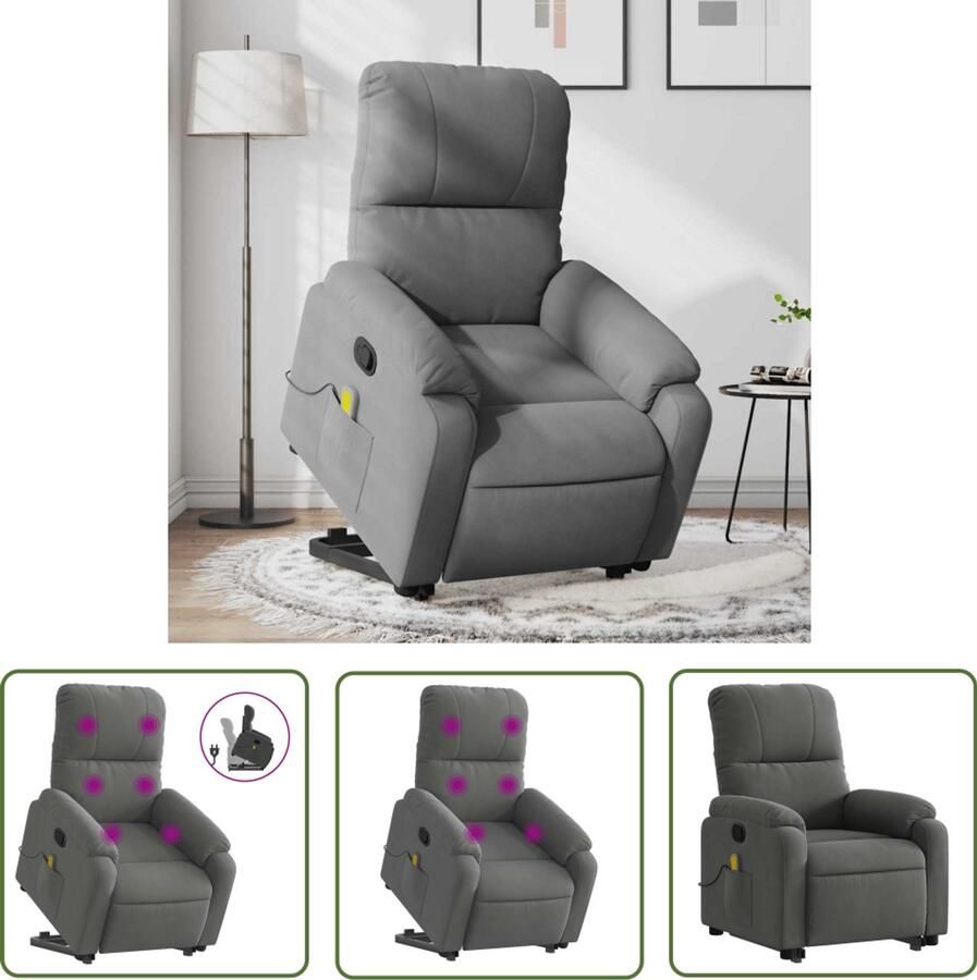 VidaXL Massagestoel Stapstoel Sta-op-massagestoel verstelbaar microvezelstof donkergrijs Elektrisch Bedienbare Stoel Ergonomische Stoel Relaxfauteuil