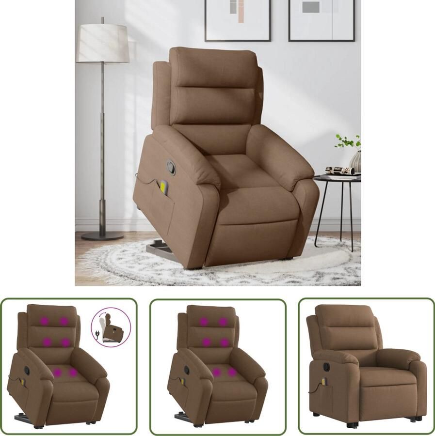 VidaXL Massagestoel Stapstoel Sta-op-massagestoel verstelbaar stof bruin Elektrisch Bedieningsapparaat Fauteuil Relaxstoelen