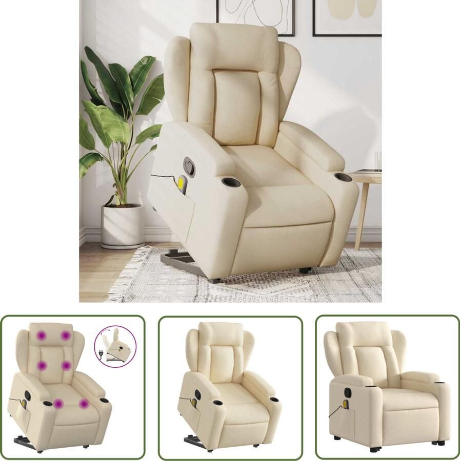 VidaXL Massagestoel Stapstoel Sta-op-massagestoel verstelbaar stof crèmekleurig Elektrisch Bedienbaar Ergonomische Stoel Comfortstoeltje