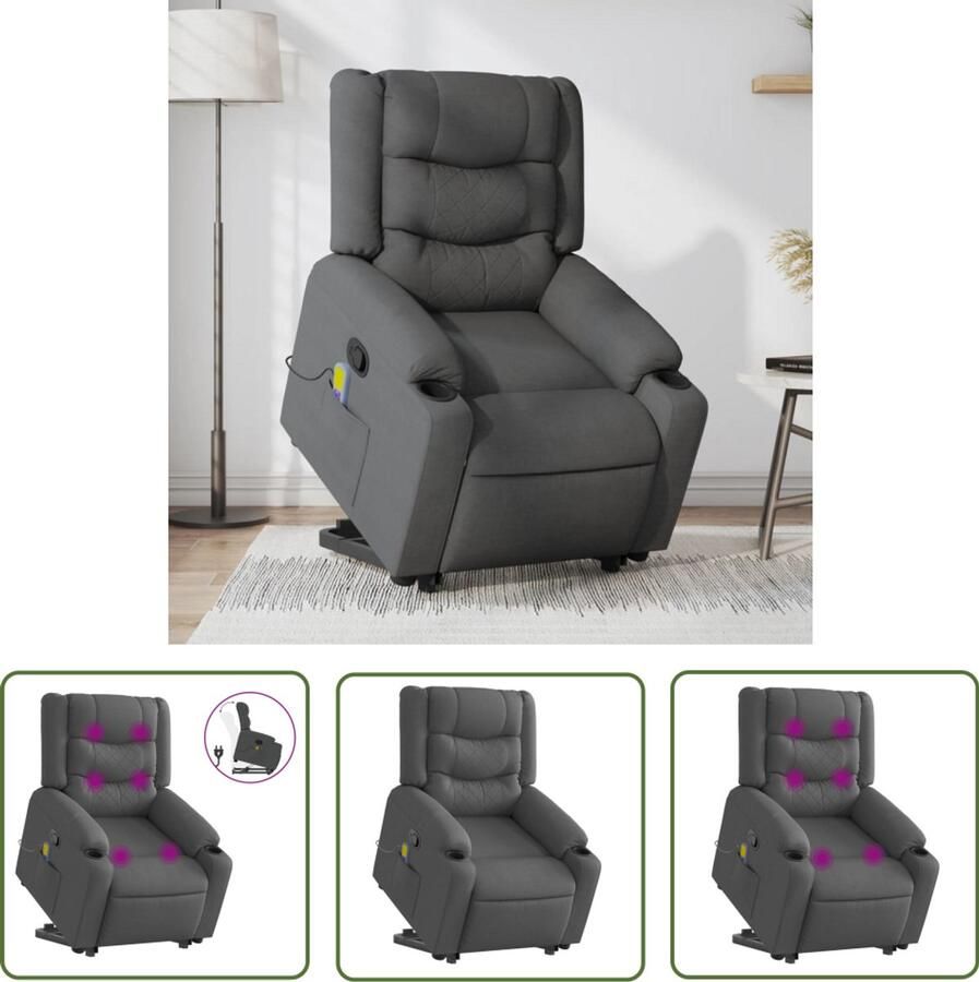 VidaXL Massagestoel Stapstoel Sta-op-massagestoel verstelbaar stof donkergrijs Elektrisch Verstelbaar Ergonomische Stoel Comfortstoeltje