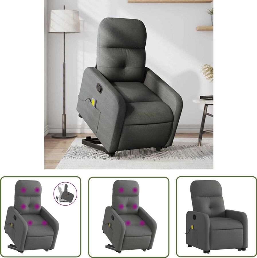 The Living Store Sta-op-massagestoel verstelbaar stof donkergrijs Sta Op Massagestoel Massagerstoel Verstelbare Stoel Elektrisch Opstaande Stoel Comfortstoeltje
