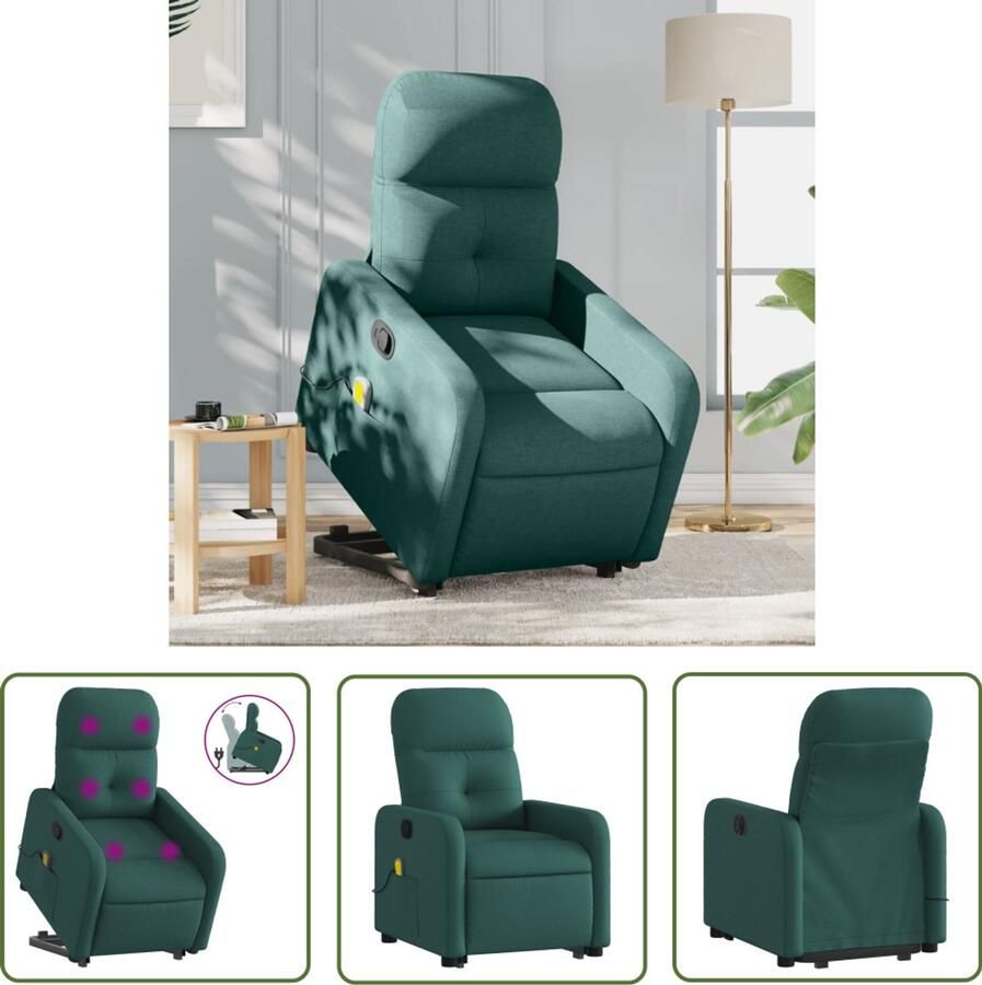 The Living Store Sta-op-massagestoel verstelbaar stof donkergroen Sta-op Massagestoel Elektrisch Opstarten Massagerstoel Ergonomische Stoel Verstelbare Stoel
