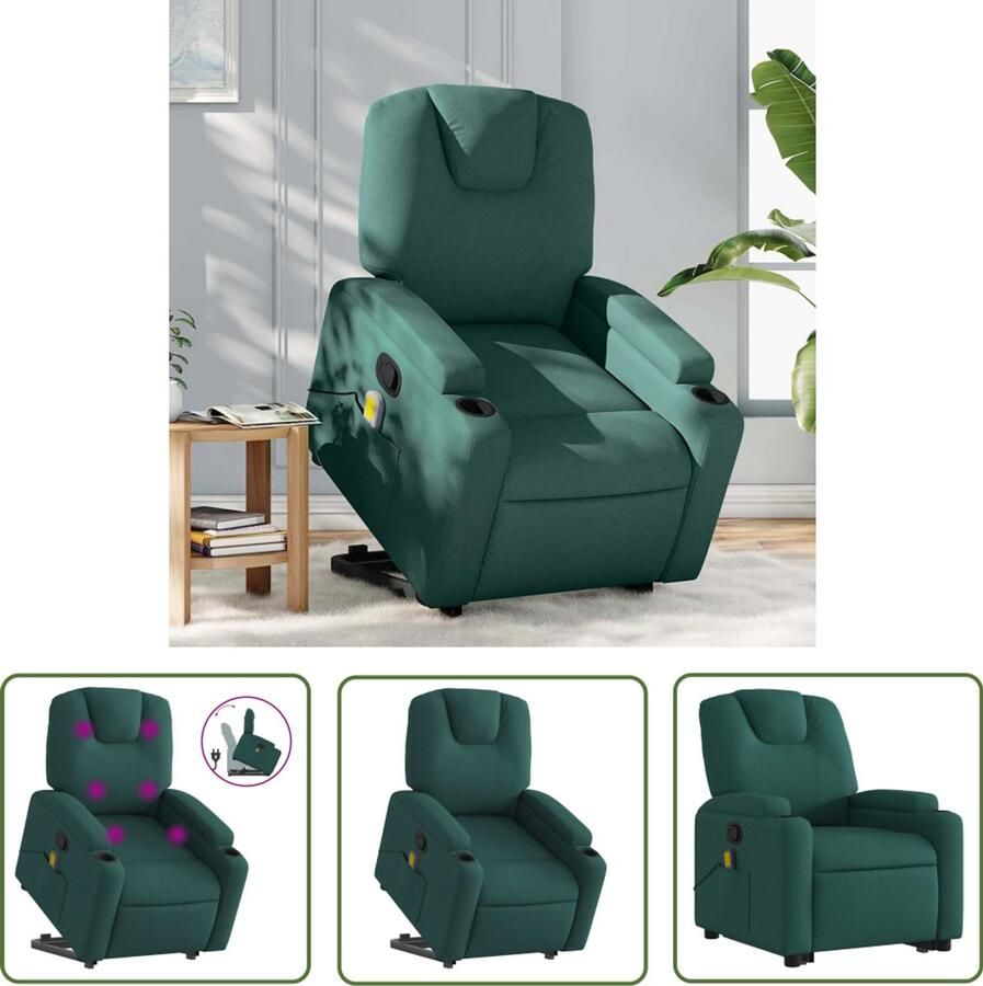 VidaXL Sta-op-massagestoel verstelbaar stof donkergroen Stapstoel Massagestoel Elektrisch Bedienbare Stoel Verstelbare Stoel Ergonomische Stoel