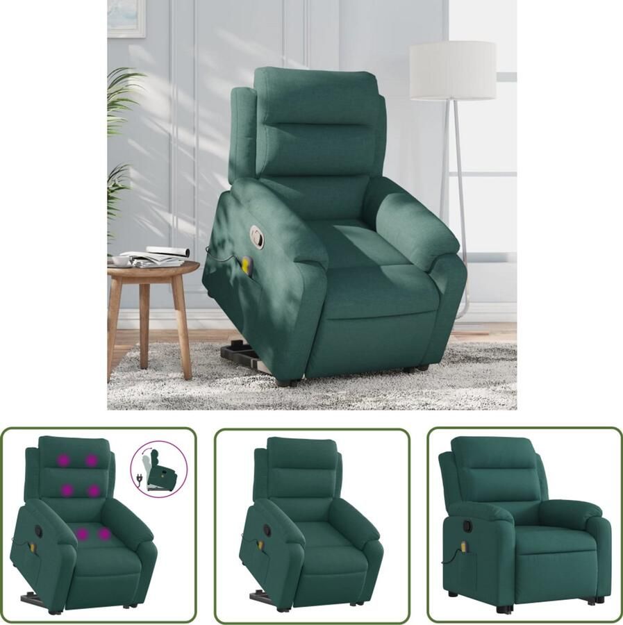 VidaXL Massagestoel Stapstoel Sta-op-massagestoel verstelbaar stof donkergroen Elektrisch Verstelbaar Zitcomfort Ergonomische Stoel