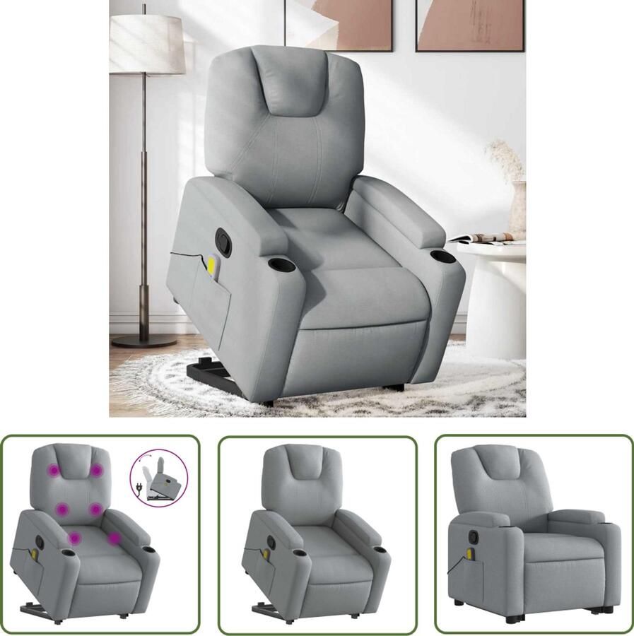VidaXL Massagestoel Stapstoel Sta-op-massagestoel verstelbaar stof lichtgrijs Elektrisch Bedienbaar Ergonomische Stoel Comfortstoeltje