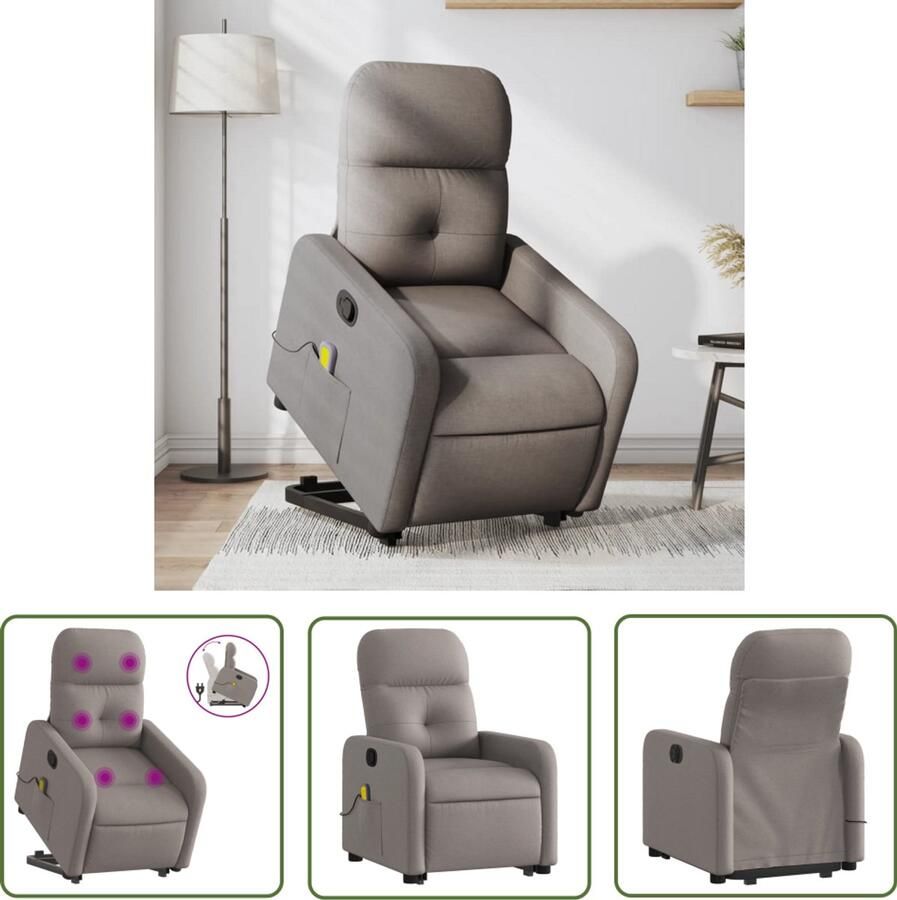 The Living Store Sta-op-massagestoel verstelbaar stof taupe Sta-op Massagestoel Massagerstoel Verstelbare Stoel Ergonomische Stoel Comfortstoeltje