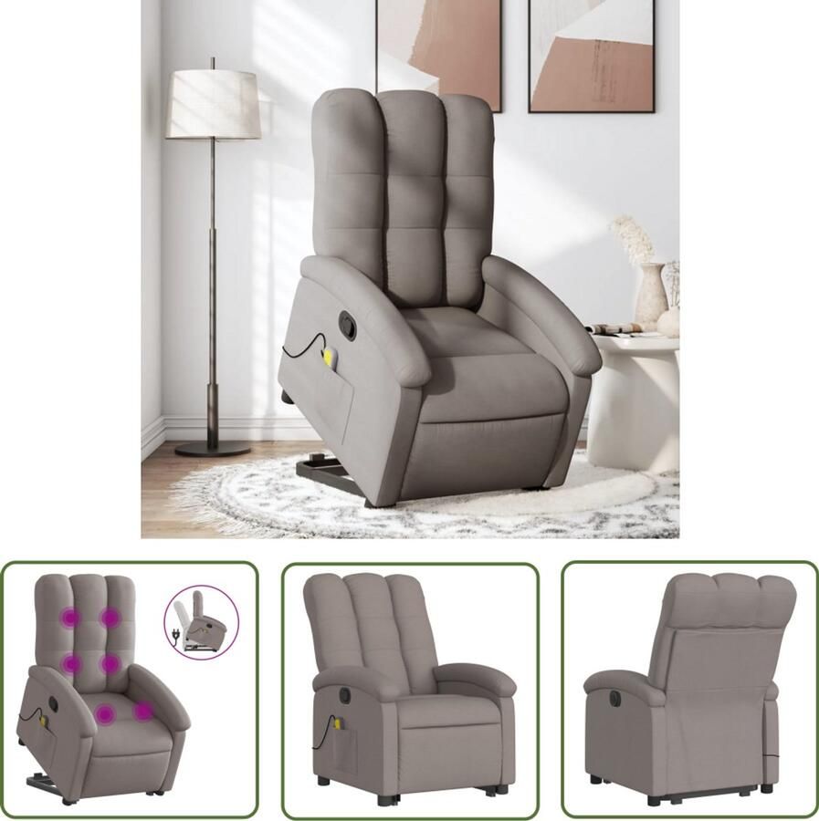 The Living Store Sta-op-massagestoel verstelbaar stof taupe Stoel Massageren Elektrisch Opstaande Stoel Ergonomische Stoel Relaxfauteuil Gezinsvriendelijk Meubilair