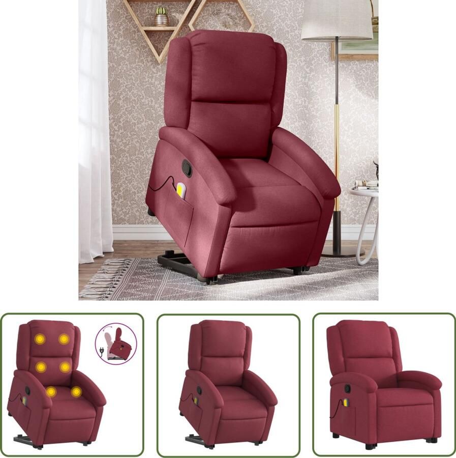 The Living Store Sta-op-massagestoel verstelbaar stof wijnrood Verstelbare Stoel Massagerstoel Sta Op Stoel Ergonomische Stoel Lounge Stoel