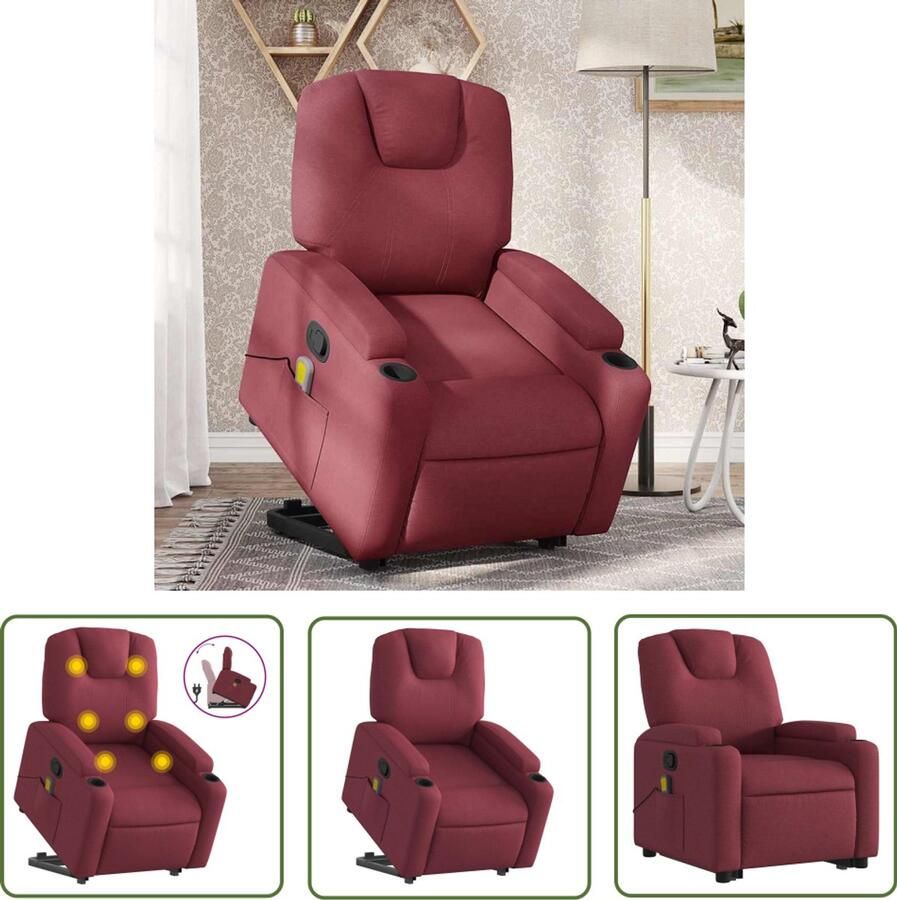 VidaXL Massagestoel Stapstoel Sta-op-massagestoel verstelbaar stof wijnrood Elektrisch Opstartstoeltje Ergonomische Stoel Relaxfauteuil